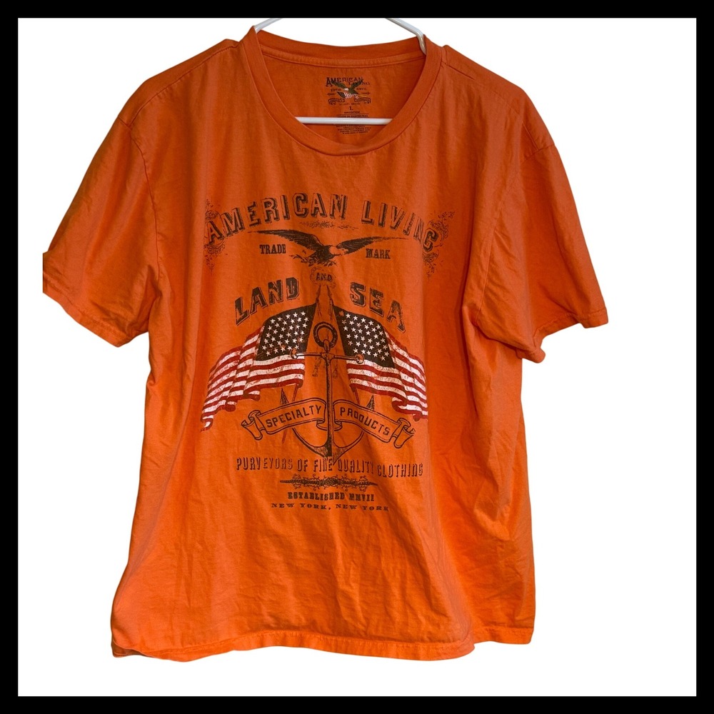 NWOT American Living Land Sea Graphic T Shirt Men's Size L Orange Eagle Anchor